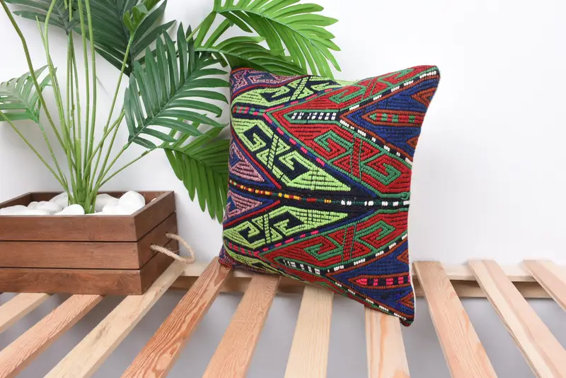 Pillow Cover, Art Deco Cushion, Decorative Throw Pillow Sham, Turkish Pillow, Boho Pillow Sham Cover, Vintage Pillow, 14x14 Green Cushion Case - 4