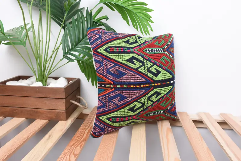 Pillow Cover, Art Deco Cushion, Decorative Throw Pillow Sham, Turkish Pillow, Boho Pillow Sham Cover, Vintage Pillow, 14x14 Green Cushion Case - 3
