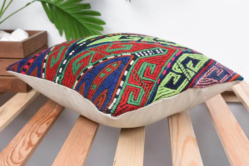 Pillow Cover, Art Deco Cushion, Decorative Throw Pillow Sham, Turkish Pillow, Boho Pillow Sham Cover, Vintage Pillow, 14x14 Green Cushion Case - 5