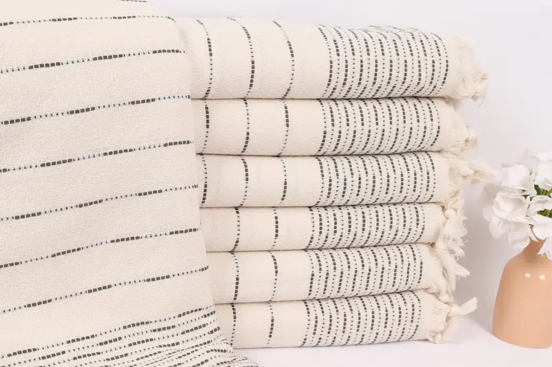 98x92 Cotton Striped Design Towel, Turkish Bedcover, Throw Blanket, Custom Wedding Gifts, Gifts For Him, Bedspread, Turkish Cotton Blanket - 1