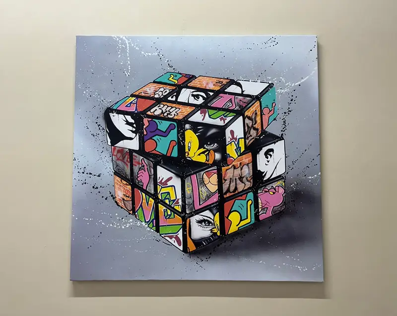 Lebendige Zauberwürfel-Graffiti-Leinwand – moderne Kunst