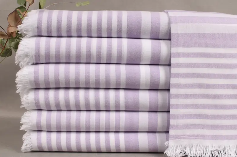 Personalized Turkish Towel Organic Lilac Striped Beach Towel, 40x65 Inches