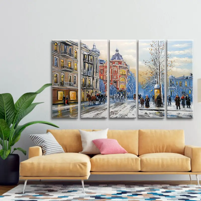 Oil Painting Canvas, Old City Street Canvas Art, Phaeton Canvas Art, Abstract Wall Art, Winter Table, Snowfall Wall Art, Building Decor Art - 5