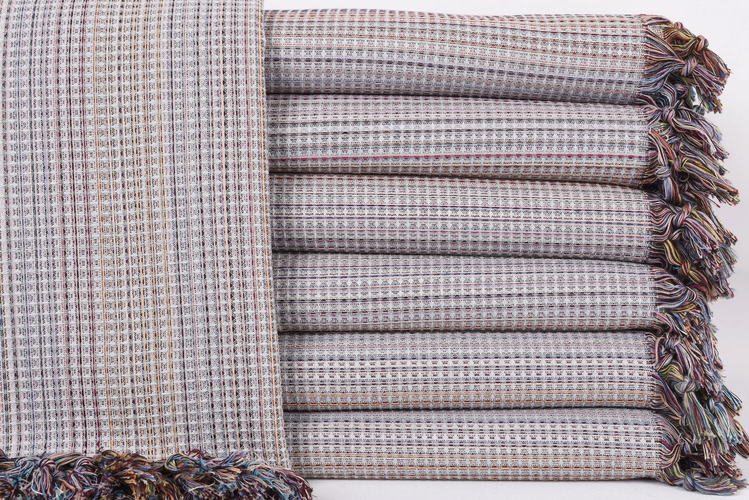 Light Gray Geometric Organic Cotton Blanket, 91x87 Inches - 1