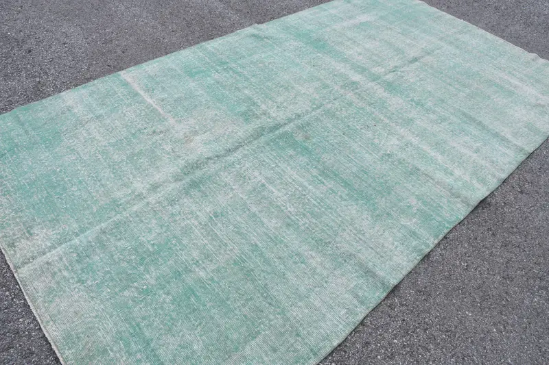 Türk 5.5x10.1 ft Halı, Büyük Vintage Halı, Yeşil Soyut Yün Halı - 1