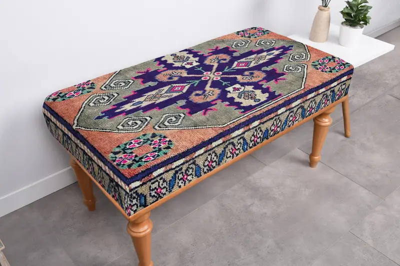 北欧ウール混オットマン、モダンキリム風オットマン