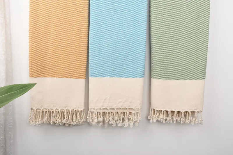 Beach Towel Organic Cotton Striped Beige, 70x40 Inches