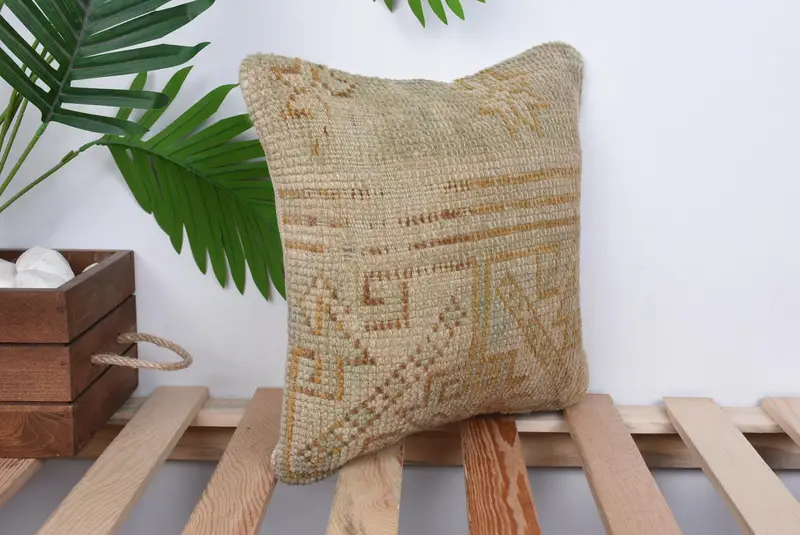 Cubierta de almohada interior, cubierta de simulación de almohada boho, almohada de lanzamiento de kilim vintage, almohada de kilim turco, 12x12 almohada beige, simulacro de almohada - 4