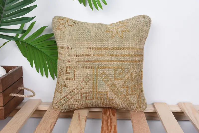 Cubierta de almohada interior, cubierta de simulación de almohada boho, almohada de lanzamiento de kilim vintage, almohada de kilim turco, 12x12 almohada beige, simulacro de almohada - 1