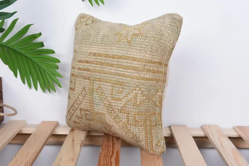 Cubierta de almohada interior, cubierta de simulación de almohada boho, almohada de lanzamiento de kilim vintage, almohada de kilim turco, 12x12 almohada beige, simulacro de almohada - 5