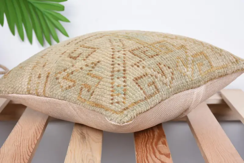 Cubierta de almohada interior, cubierta de simulación de almohada boho, almohada de lanzamiento de kilim vintage, almohada de kilim turco, 12x12 almohada beige, simulacro de almohada - 6