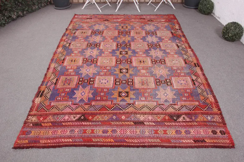 Alfombra Hecha a Mano con Estampado Animal Morado, 5,8x8,4 ft