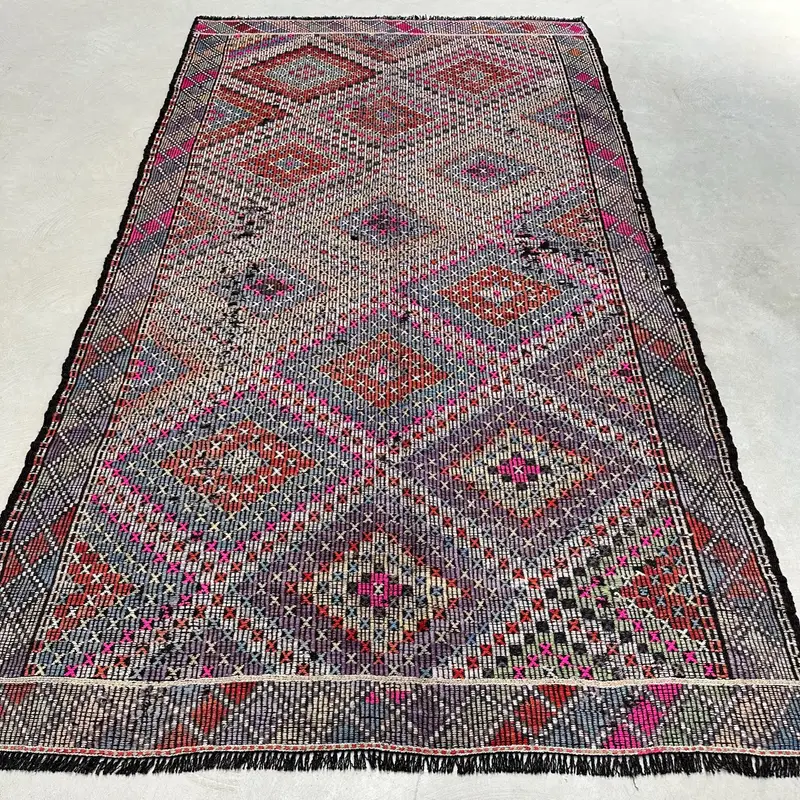 Mor Oryantal Halı, Kırmızı Desenli 5,6x9,8 ft