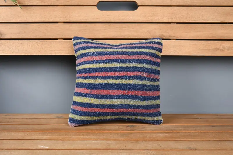 Decorative Throw Pillow Sham, Pillow for Sofa, Pillow Case, Boho Pillow, 12x12 Blue Cushion, Vintage Kilim Throw Pillow - 6
