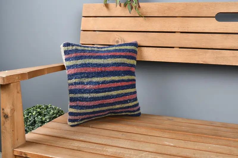 Decorative Throw Pillow Sham, Pillow for Sofa, Pillow Case, Boho Pillow, 12x12 Blue Cushion, Vintage Kilim Throw Pillow - 1