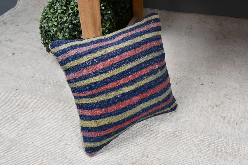 Decorative Throw Pillow Sham, Pillow for Sofa, Pillow Case, Boho Pillow, 12x12 Blue Cushion, Vintage Kilim Throw Pillow - 7