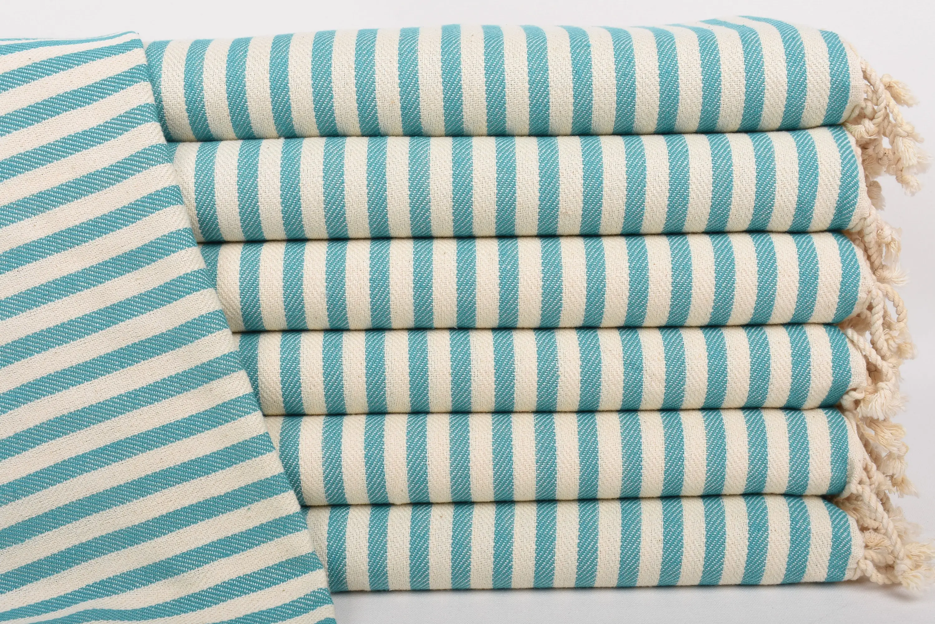 Turkish Cotton Woven Tea Towel, Petrol Blue Chevron, 18x40 Inches - 1