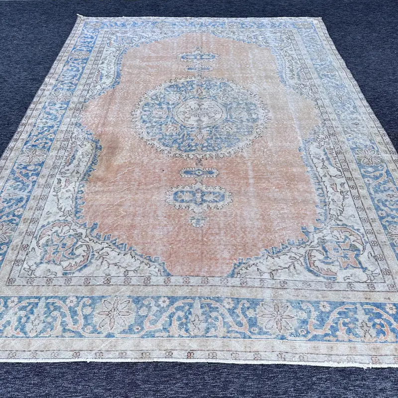 Alfombra vibrante naranja y azul, 19 x 30 cm, diseño oriental