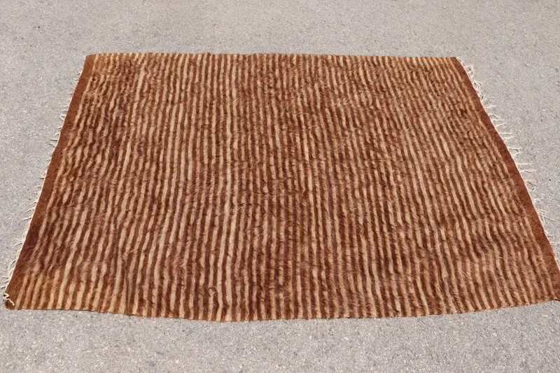4,2 x 6,1 Fuß türkischer Kelim-Teppich, brauner Vintage-Teppich aus Wolle - 1