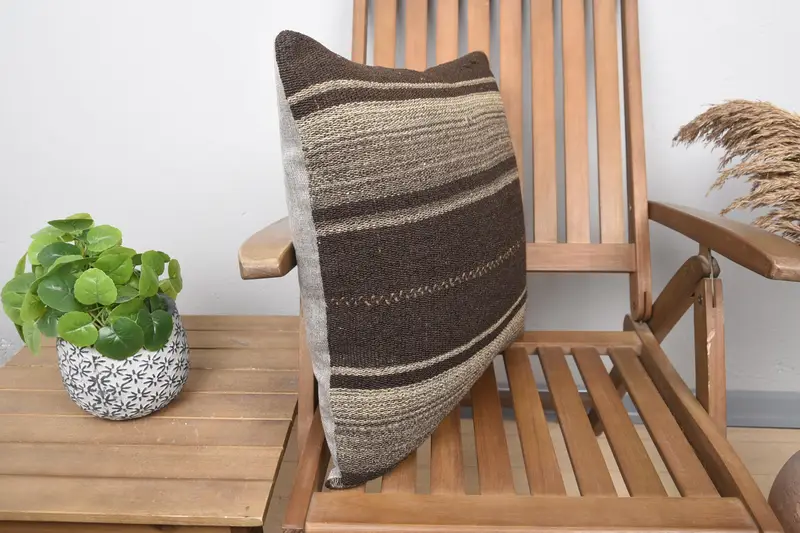 20x20 Brown Cushion Case, Cushion Case, Nomadic Cushion Cover, Vintage Pillow, Vintage Kilim Throw Pillow, Vintage Pillow Cover, Throw Kilim Pillow - 2