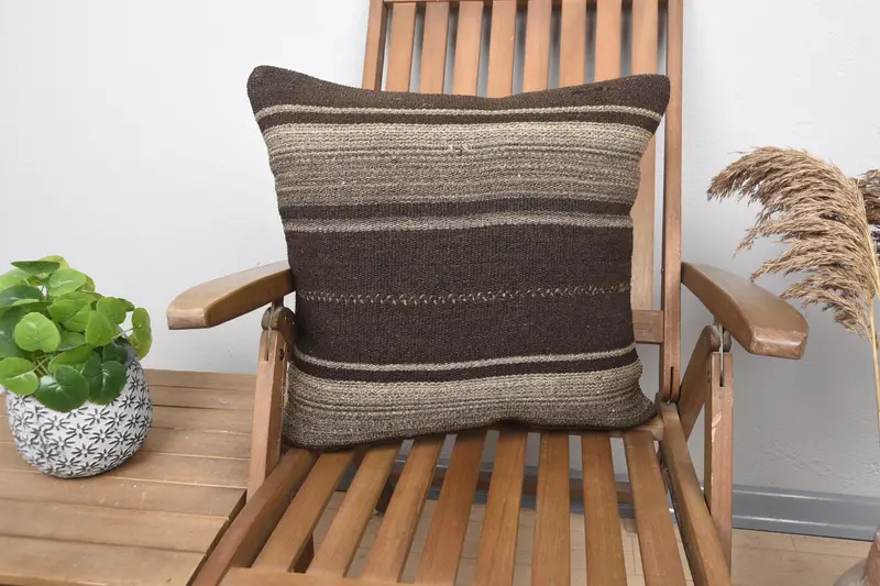 20x20 Brown Cushion Case, Cushion Case, Nomadic Cushion Cover, Vintage Pillow, Vintage Kilim Throw Pillow, Vintage Pillow Cover, Throw Kilim Pillow - 1