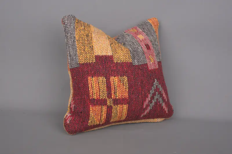 Turkish Rugs Pillow Sham, Vintage Pillow, Handmade Pillow Case, Kilim Cushion Sham, Kilim Pillow Cover, Cushion Cover, 12x12 Red Pillow - 3