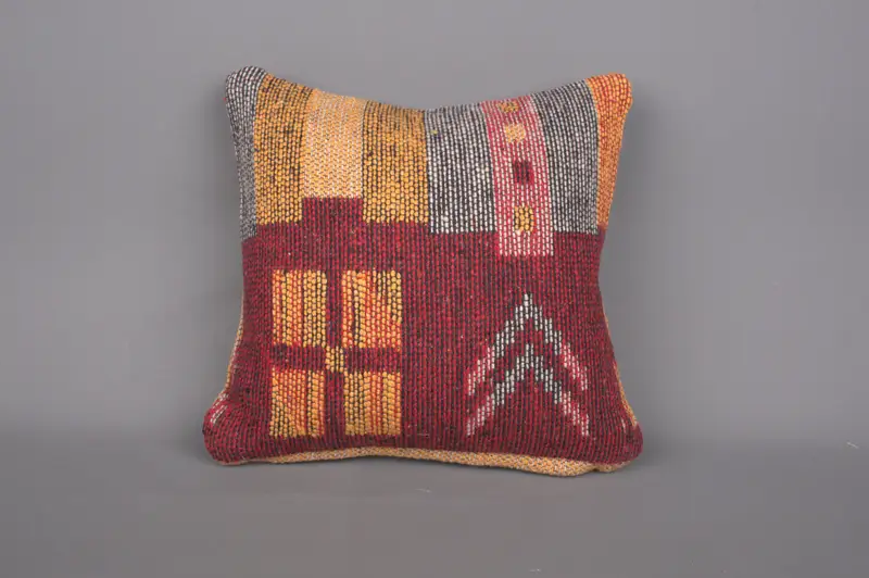 Turkish Rugs Pillow Sham, Vintage Pillow, Handmade Pillow Case, Kilim Cushion Sham, Kilim Pillow Cover, Cushion Cover, 12x12 Red Pillow - 5