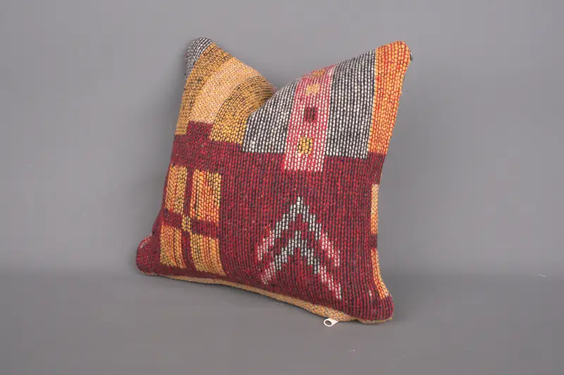Turkish Rugs Pillow Sham, Vintage Pillow, Handmade Pillow Case, Kilim Cushion Sham, Kilim Pillow Cover, Cushion Cover, 12x12 Red Pillow - 4
