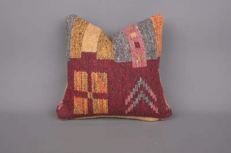 Turkish Rugs Pillow Sham, Vintage Pillow, Handmade Pillow Case, Kilim Cushion Sham, Kilim Pillow Cover, Cushion Cover, 12x12 Red Pillow - 1