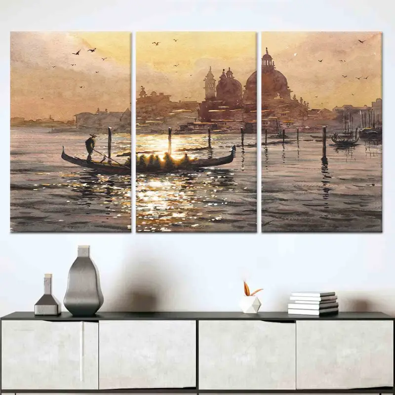 ヴィンテージ ヴェネツィア シースケープ キャンバス: 大運河の夕日プリント