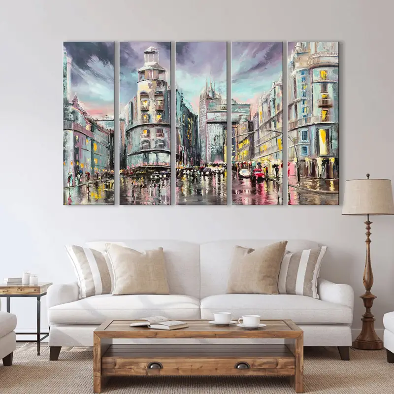 Madrid Gran Tuval Sanatı, Madrid Resim, Tuval Baskıları, Madrid Büyük Soyut Sanat, Duvar Dekoru, Duvar Sanatı, İspanya Baskı, Cityscape - 3