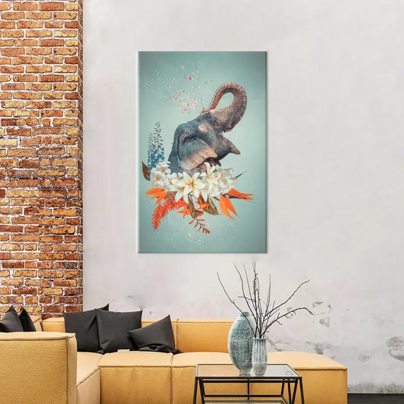 Flower Canvas Art, Modern Wall Art, Abstract Artwork, Abstract Flower, Kids Room Art, Canvas Wall Decor, Elephant Art, Wall Hanging Art, - 2