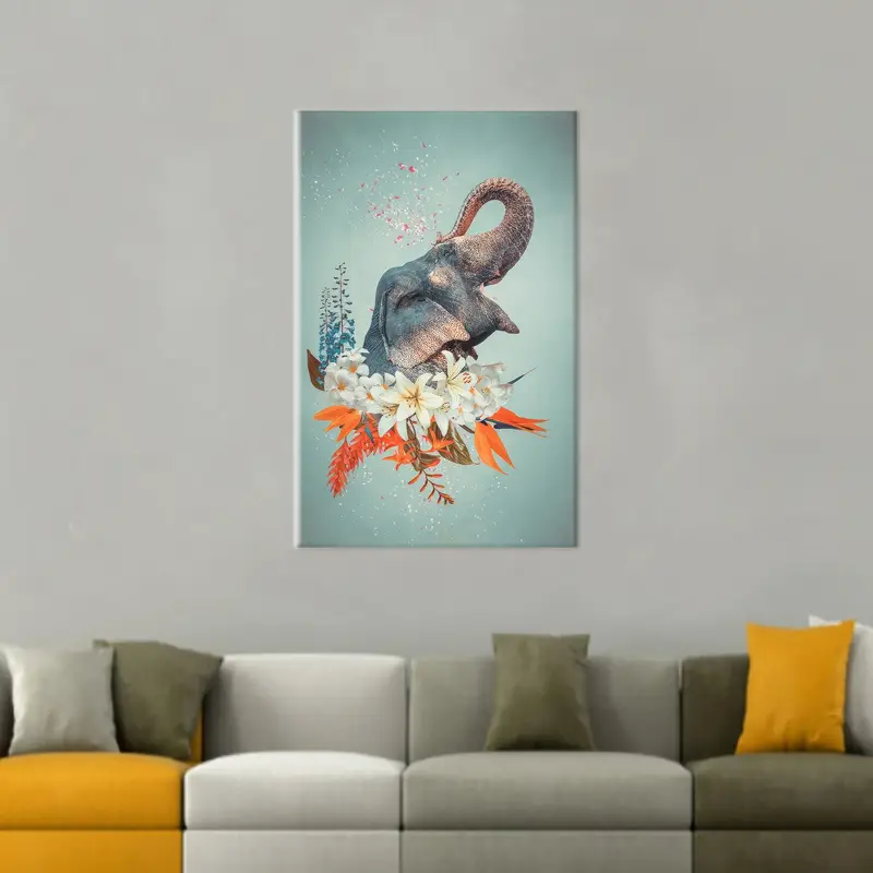 Flower Canvas Art, Modern Wall Art, Abstract Artwork, Abstract Flower, Kids Room Art, Canvas Wall Decor, Elephant Art, Wall Hanging Art, - 1