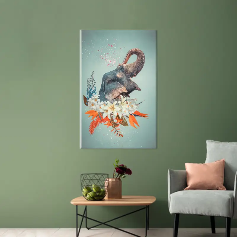 Flower Canvas Art, Modern Wall Art, Abstract Artwork, Abstract Flower, Kids Room Art, Canvas Wall Decor, Elephant Art, Wall Hanging Art, - 3