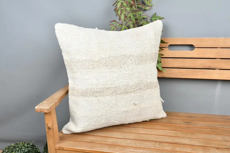 Almohada decorativa a rayas bordadas, 24x24 pulgadas, cojín de algodón hecho a mano
