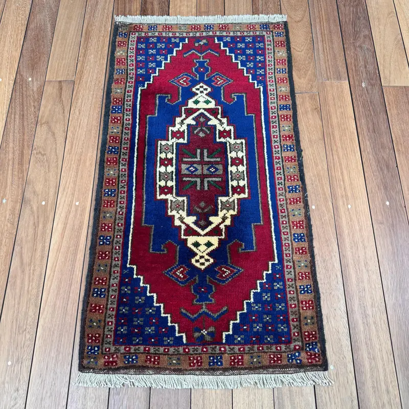 Turkish Vintage Rug, 1.8x3.3 ft Small Rug, Red Oushak Rug - 1