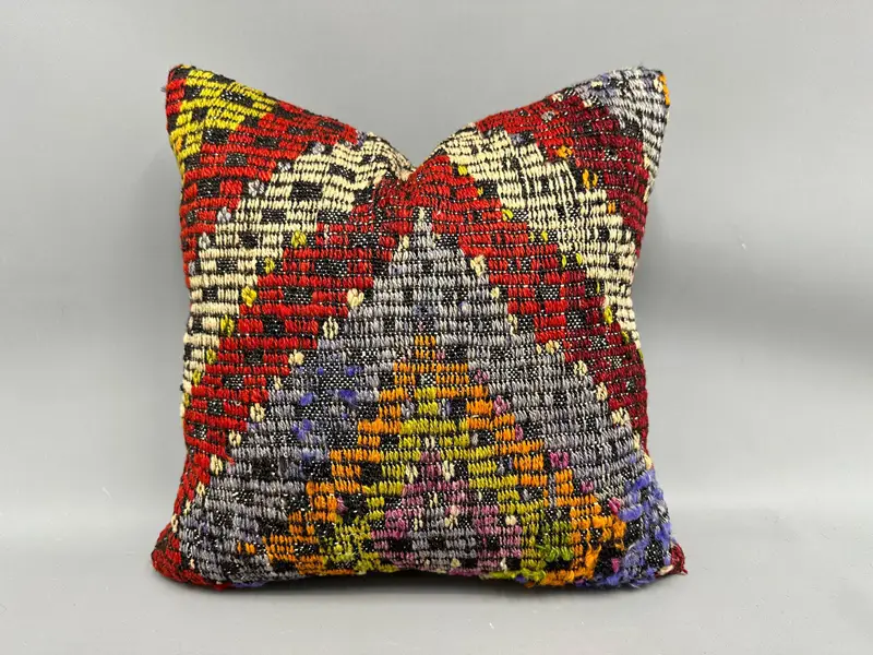Boho -Kissen, Vintage -Kilim -Kissen, 18x18 Rote Kissenbedeckung, Kissenbezüge, Bettkissenschein, Vintage -Kissenbezug, türkisches Kissen - 1