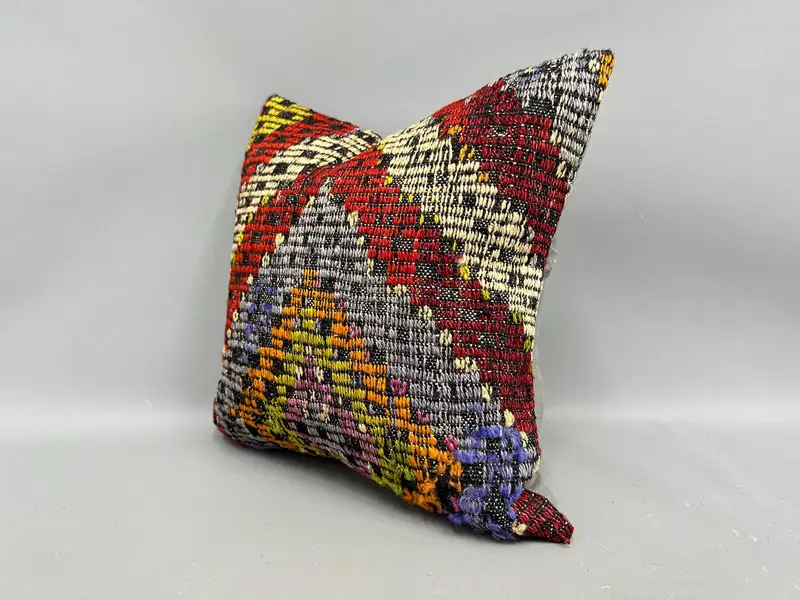 Boho -Kissen, Vintage -Kilim -Kissen, 18x18 Rote Kissenbedeckung, Kissenbezüge, Bettkissenschein, Vintage -Kissenbezug, türkisches Kissen - 3