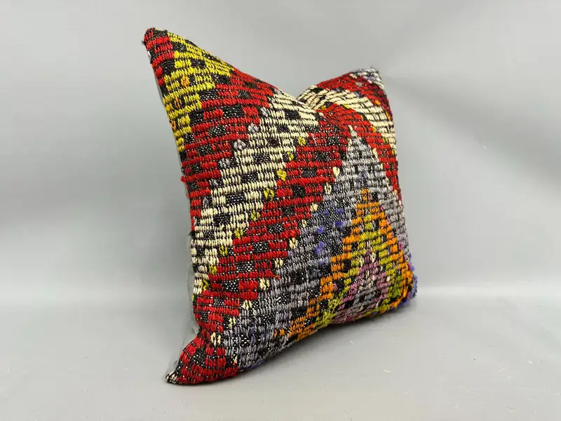 Boho -Kissen, Vintage -Kilim -Kissen, 18x18 Rote Kissenbedeckung, Kissenbezüge, Bettkissenschein, Vintage -Kissenbezug, türkisches Kissen - 2