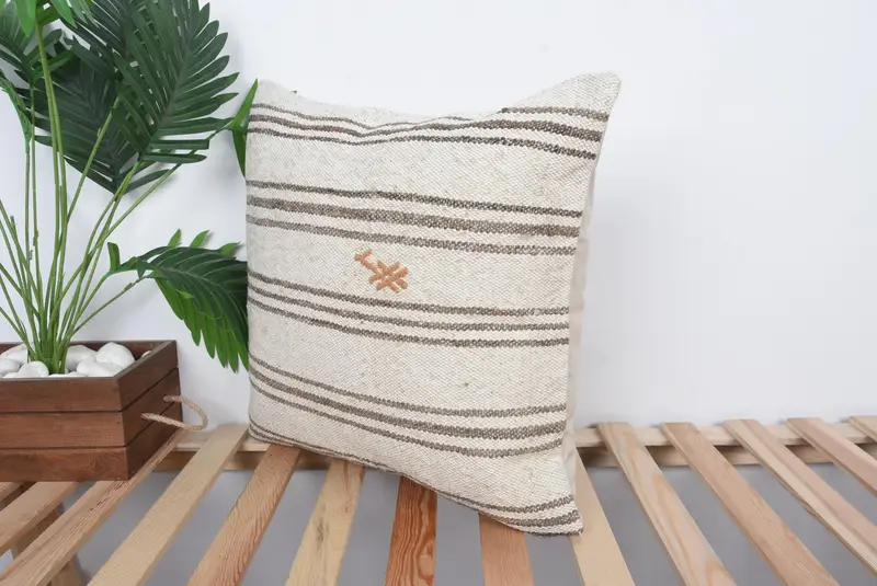 20x20 Beige Cushion Case, Throw Kilim Pillow, Cushion Case, Bolster Cushion Case, Interior Designer Pillow, Vintage Pillow - 5