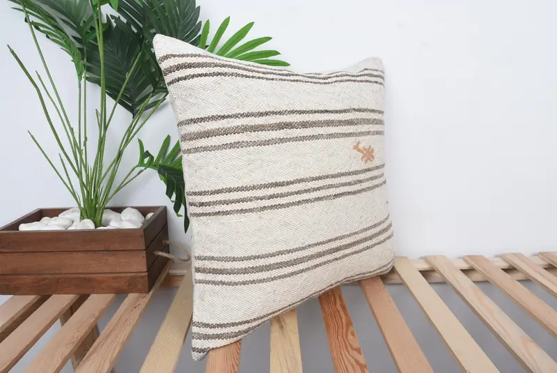 20x20 Beige Cushion Case, Throw Kilim Pillow, Cushion Case, Bolster Cushion Case, Interior Designer Pillow, Vintage Pillow - 4
