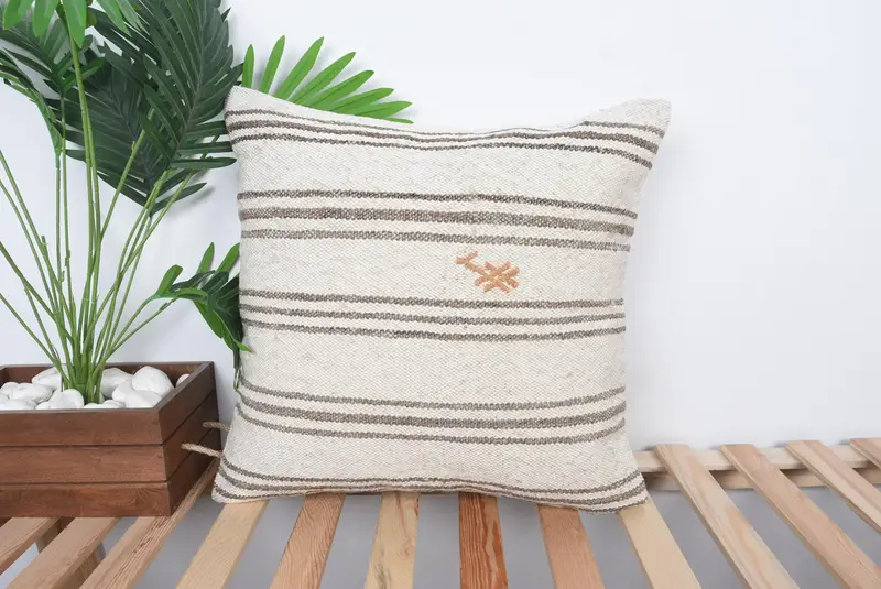 20x20 Beige Cushion Case, Throw Kilim Pillow, Cushion Case, Bolster Cushion Case, Interior Designer Pillow, Vintage Pillow - 1