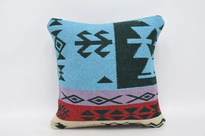 Pastel Cushion Cover, Anatolian Pillow Cover, Cushion Case, 16x16 Blue Cushion Cover, Kilim Cushion Sham, Vintage Kilim Pillow, Throw Kilim Pillow - 1