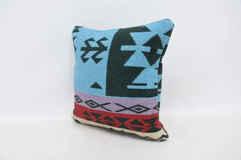 Pastel Cushion Cover, Anatolian Pillow Cover, Cushion Case, 16x16 Blue Cushion Cover, Kilim Cushion Sham, Vintage Kilim Pillow, Throw Kilim Pillow - 4