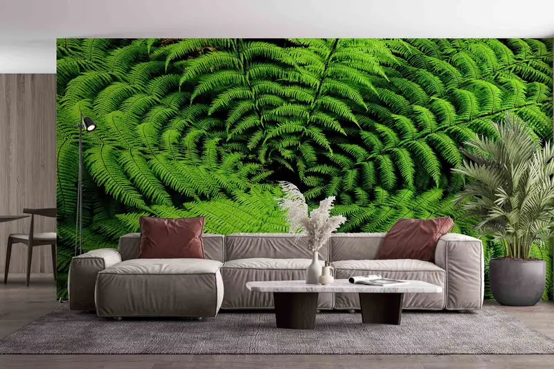 Botanical Wall Print, Vinyl Wallpaper, 3D Wallpaper, Shield Fern Wall Paper, Fern Wallpaper, Pteridophyte Wall Poster, 3D Paper Wall Art, - 4