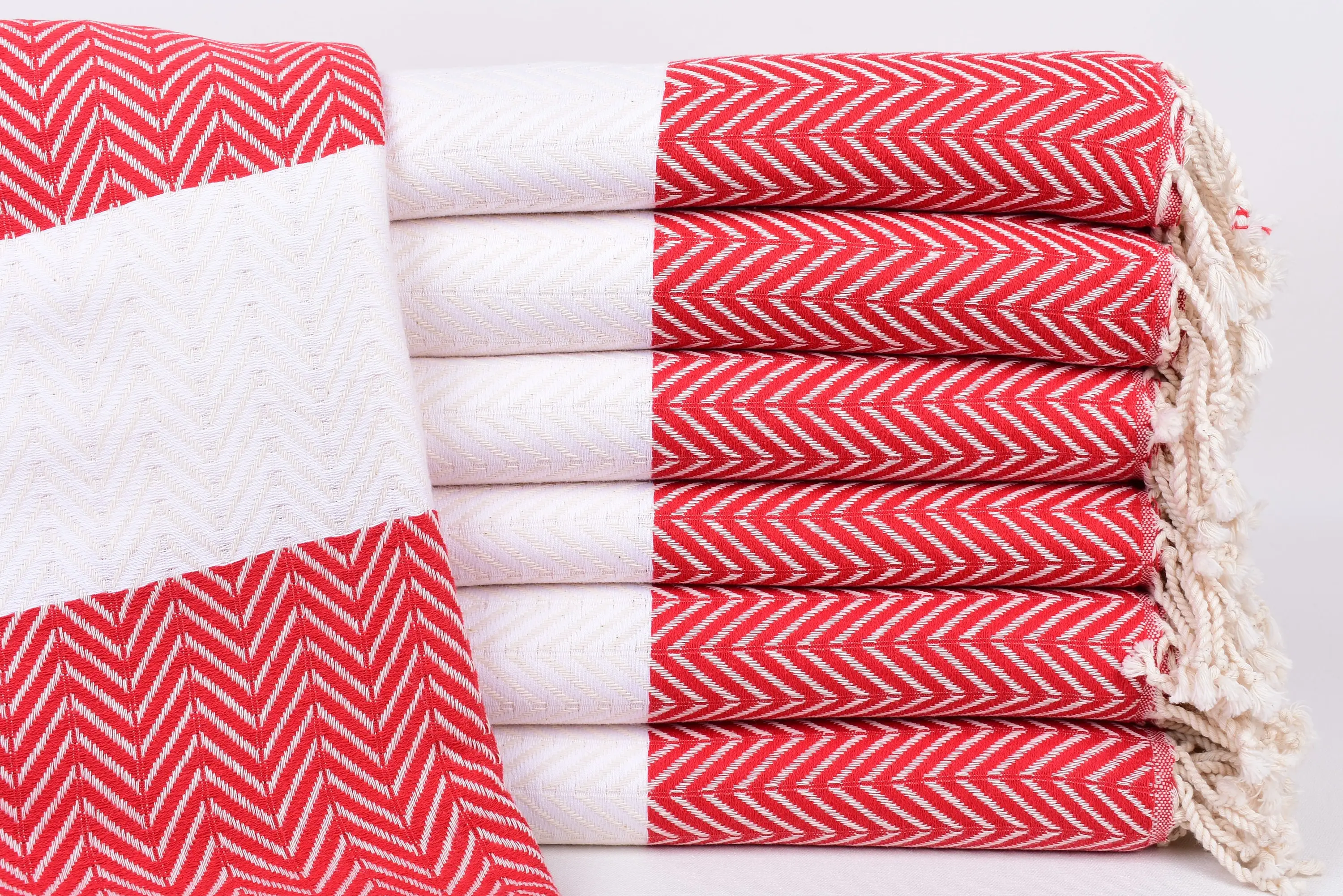Red-Natural Chevron Towel, Organic Cotton, Bachelorette Favors, 70x40 Inches - 1