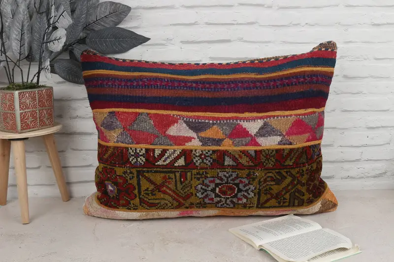 Natural Pillow, Handmade Kilim Cushion, 20x28 Green Pillow Cover, Pillow Sham, Neutral Cushion Case, Pillow for Couch, Gift Pillow - 1