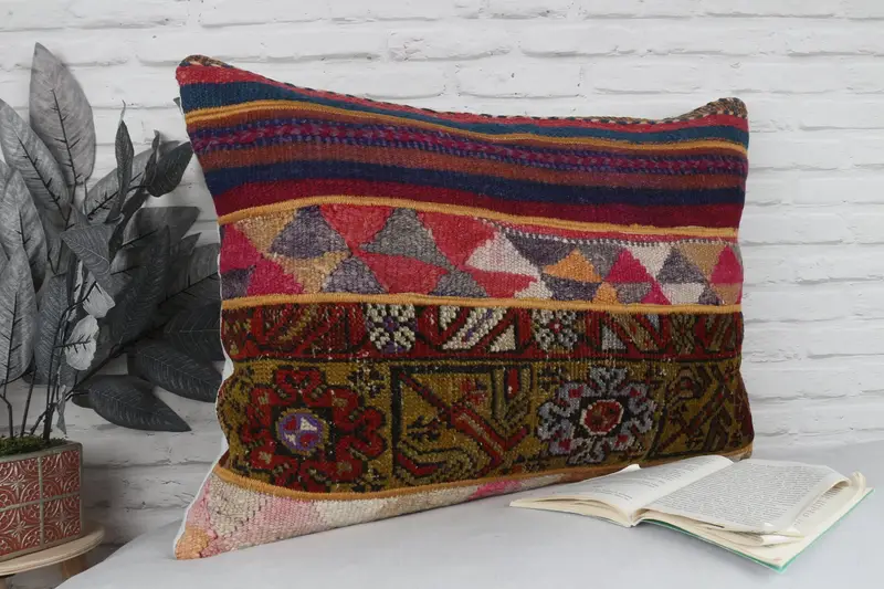 Natural Pillow, Handmade Kilim Cushion, 20x28 Green Pillow Cover, Pillow Sham, Neutral Cushion Case, Pillow for Couch, Gift Pillow - 3