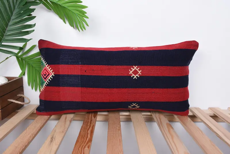 Christmas Pillow, Kilim Cushion Sham, Sofa Cushion Cover, Boho Pillow Sham Cover, 12x24 Red Pillow Sham, Vintage Pillow, Pillow Sham - 1