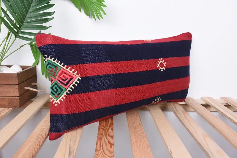Christmas Pillow, Kilim Cushion Sham, Sofa Cushion Cover, Boho Pillow Sham Cover, 12x24 Red Pillow Sham, Vintage Pillow, Pillow Sham - 4